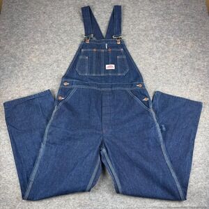 Vintage Round House Carpenter Style Dark Wash Denim Bib Overalls USA Mens 32x30
